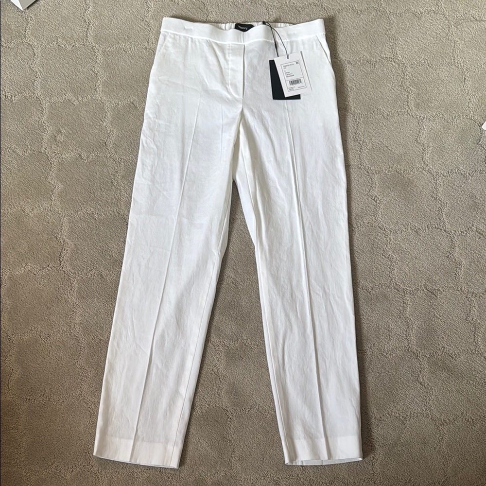 NWT Theory Treeca Pull On Linen Blend Pants White Caliver 2 Sz 0